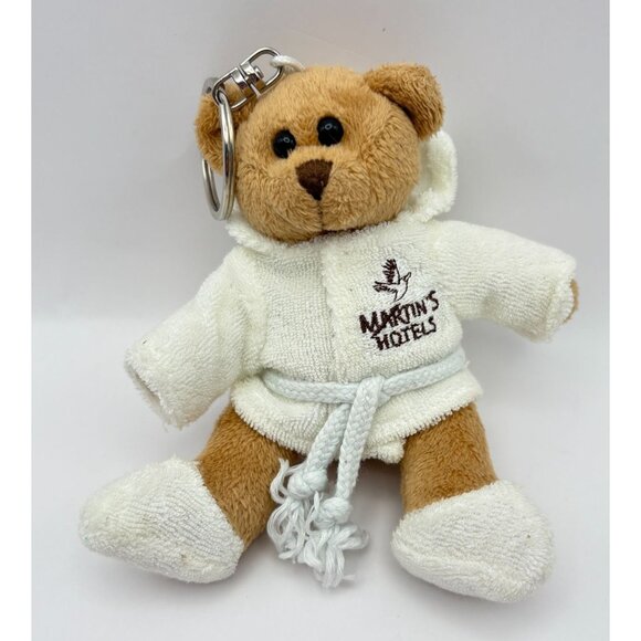 Martins Hotel Bear Keychain Plush Soft Stuffed Animal in White Robe Slippers - Picture 6 of 6